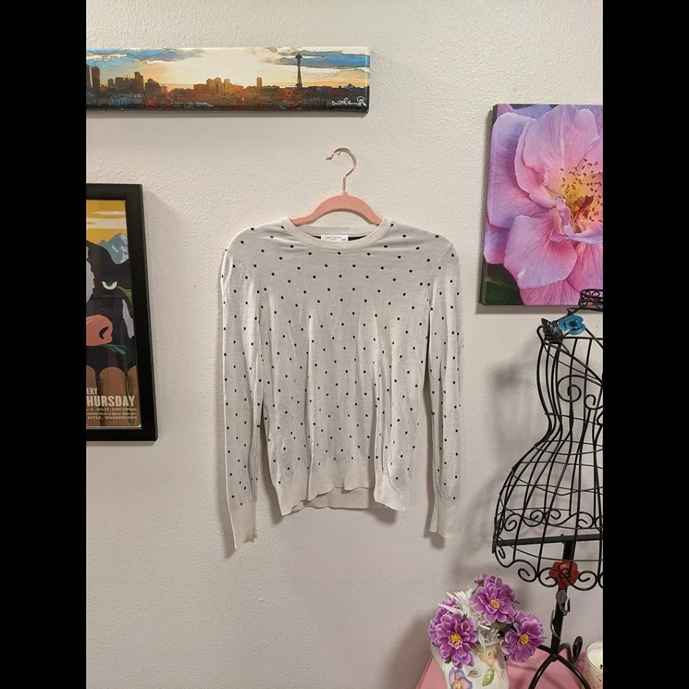 Equipment Femme Black & White Silk Polka Dot Long Sleeve Top Size XS - Picture 2 of 4